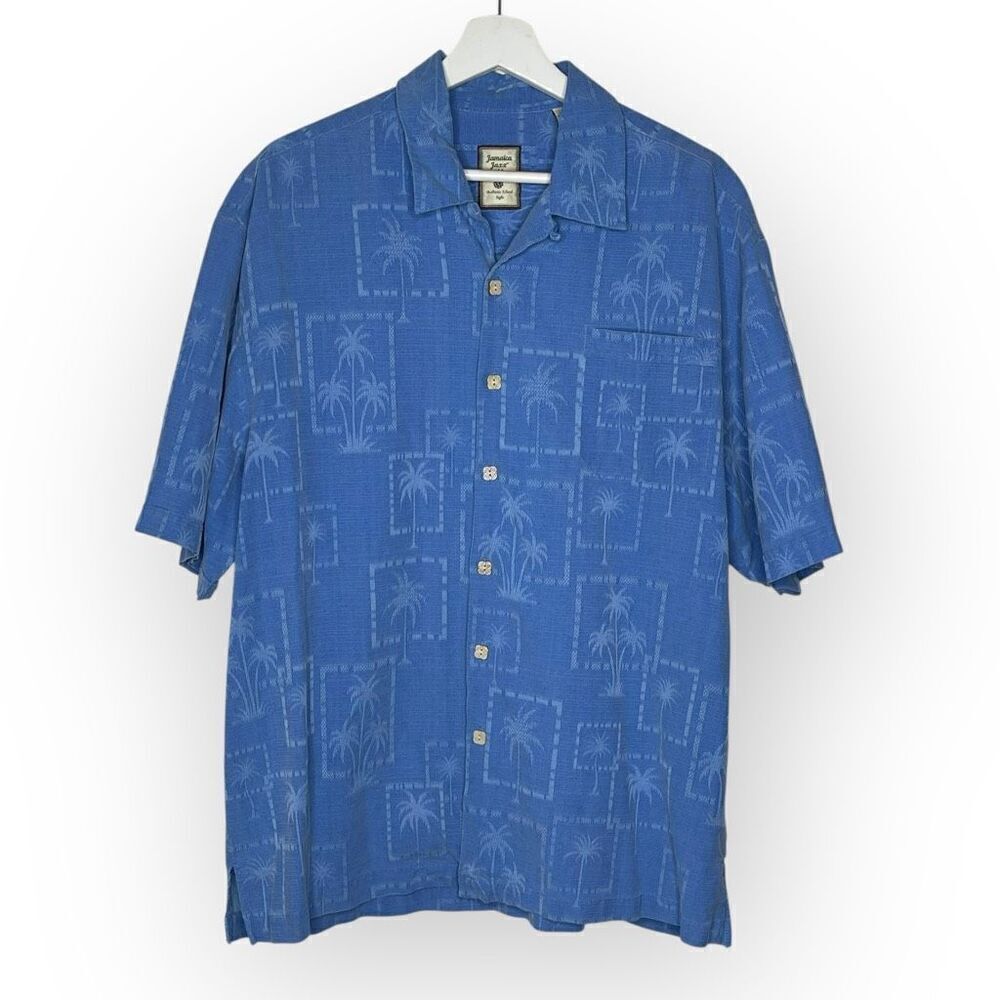 Jamaica Jaxx Shirt Blue Tropical Hawaiian Print 100% Silk Men’s Large